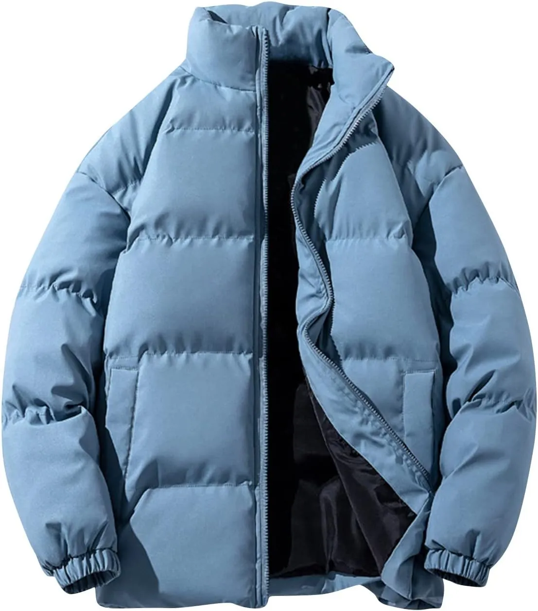 HXHYQKP Jackets for Men Men's Puffer Jacket Warm Thick Padded Winter Coat Long Sleeve Zip Up Puffy Quilted Down Jackets