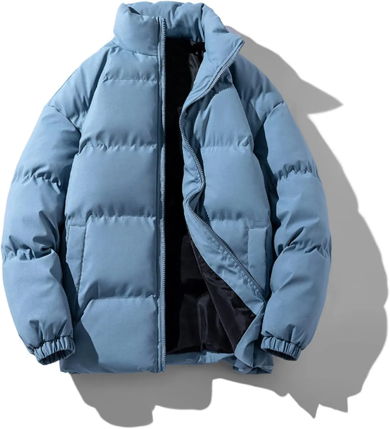 HXHYQKP Jackets for Men Men's Puffer Jacket Warm Thick Padded Winter Coat Long Sleeve Zip Up Puffy Quilted Down Jackets