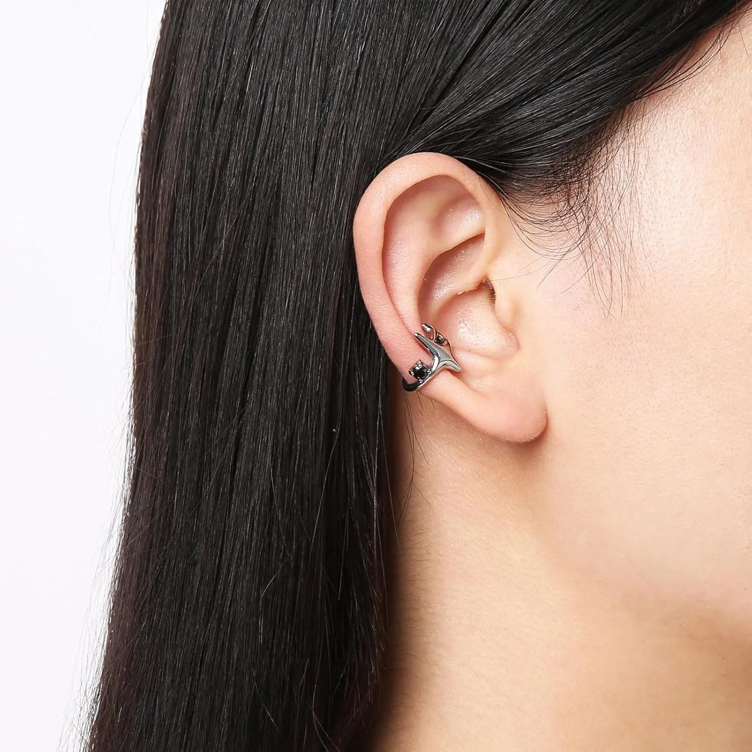 HZMAN Stainless Steel Star Earrings for Women Silver Ear Cuffs Non-Piercing Earrings