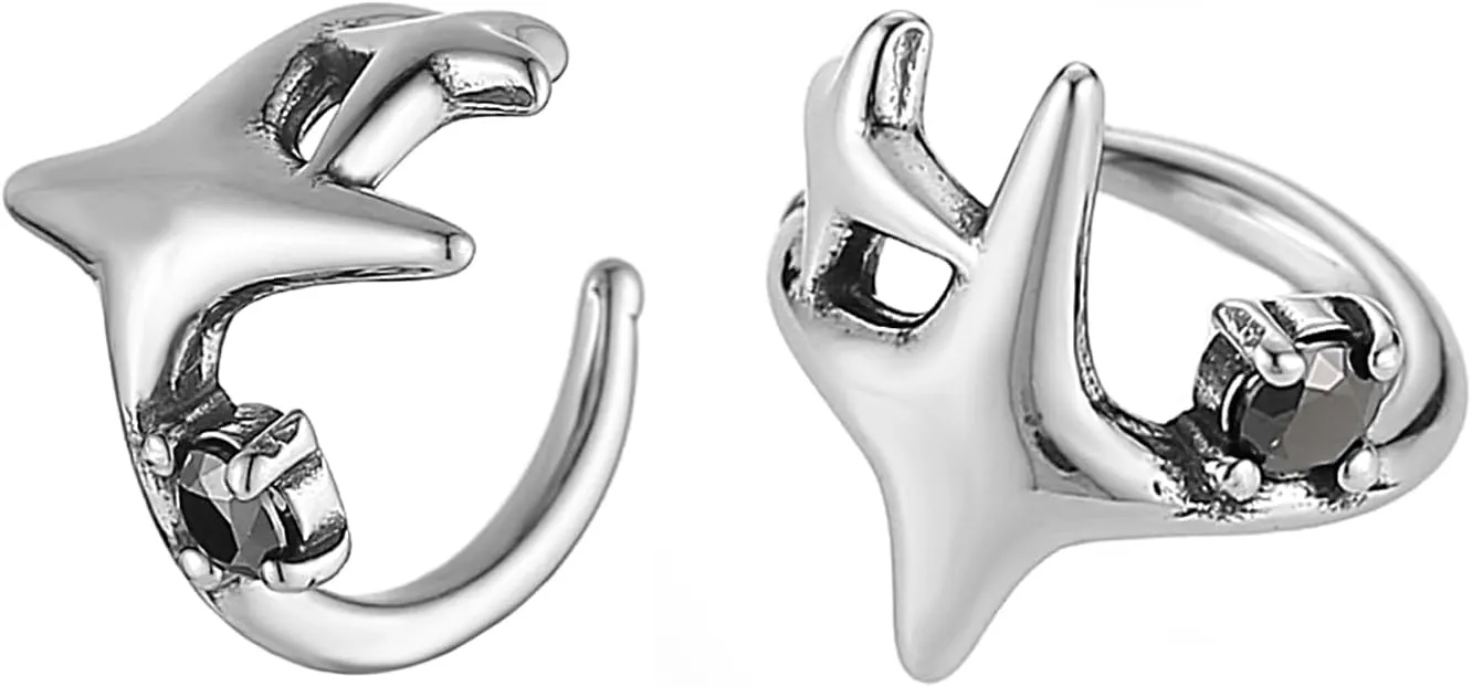 HZMAN Stainless Steel Star Earrings for Women Silver Ear Cuffs Non-Piercing Earrings