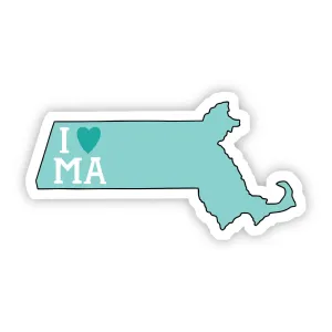 I Love Massachusetts Teal Sticker