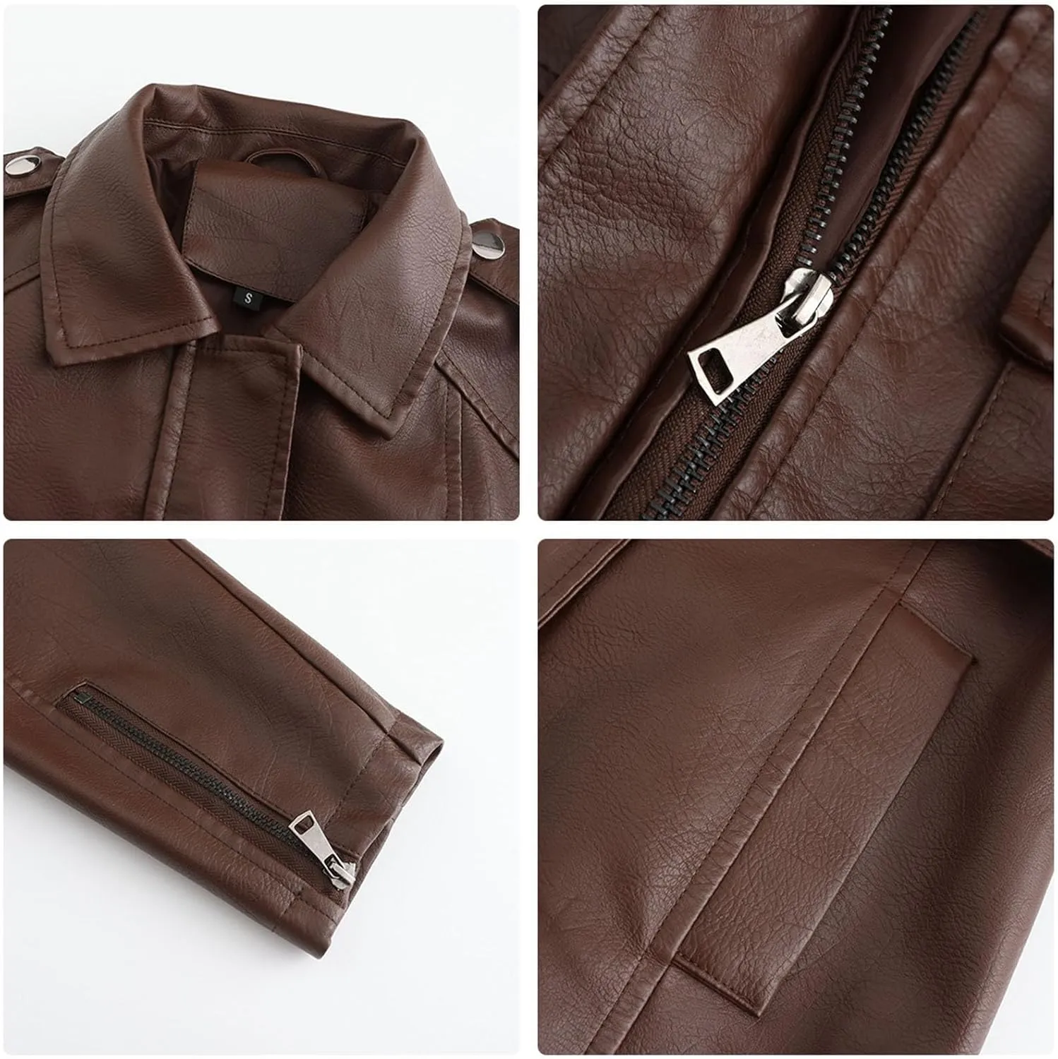 iLH Women's Mid Length Leather Jacket with Belt and Long Sleeved Leather Windbreaker British Coat Womens Casual Jacket