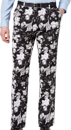 INC Mens Ottoman Floral Print Slim Fit Straight Leg Pants B/W 34/30