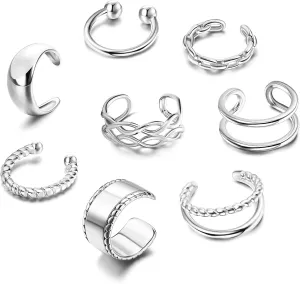 IRONBOX 9Pcs Ear Cuff Earrings for Women 14K Silver/Gold Ear Cuff Non Piercing Cartilage Clip Cuff Earrings Fake Earrings