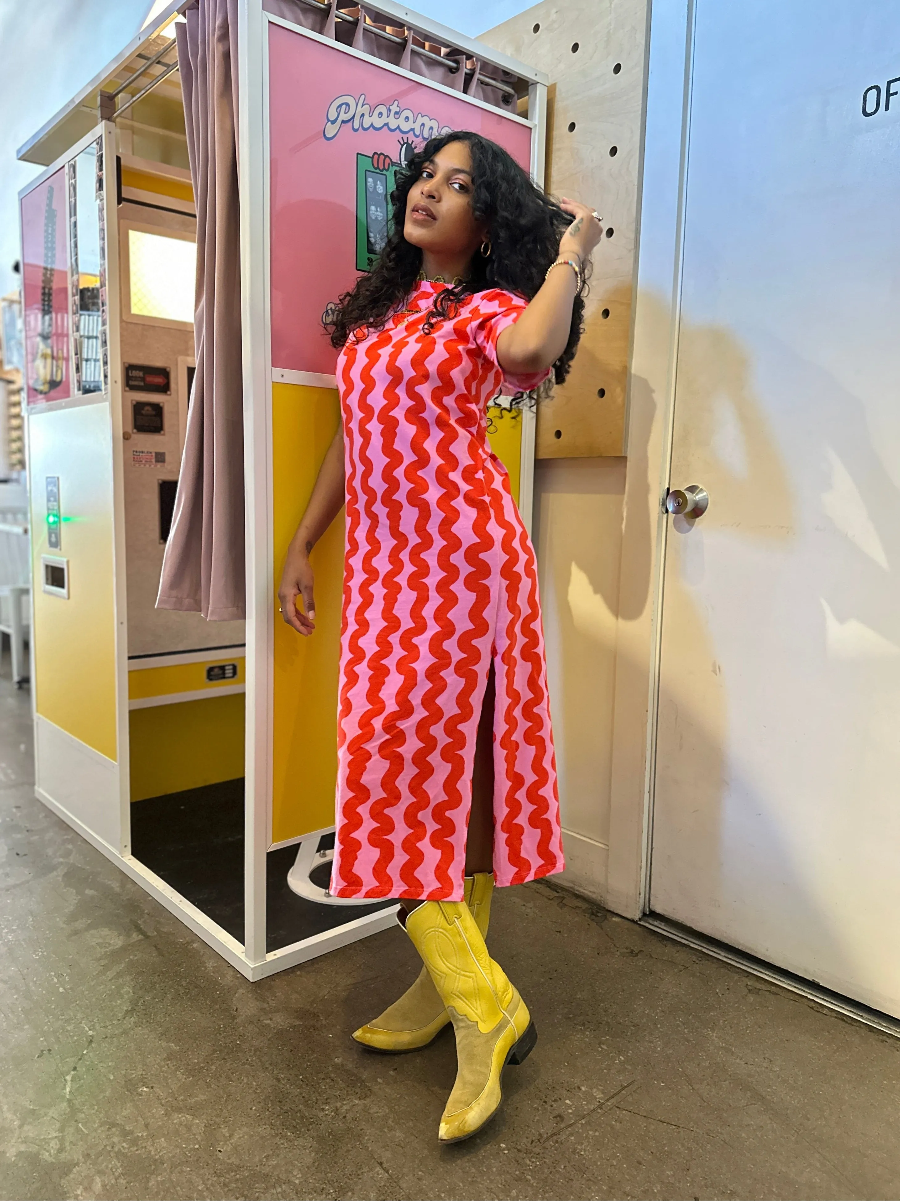 Jersey Maxi Dress Pink Squiggle