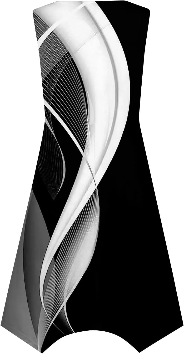 JJHAEVDY Summer Dresses for Women 2025 Round Neck Sleeveless Casual Dress Print Irregular Hem Midi Dresses Tank Daily Dresses