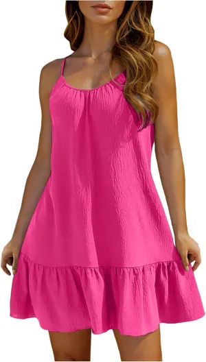JOAU Swimsuit Coverup Dress for Women 2025 Summer Sleeveless Adjustable Spaghetti Straps Ruffle Vacation Beach Mini Sundress