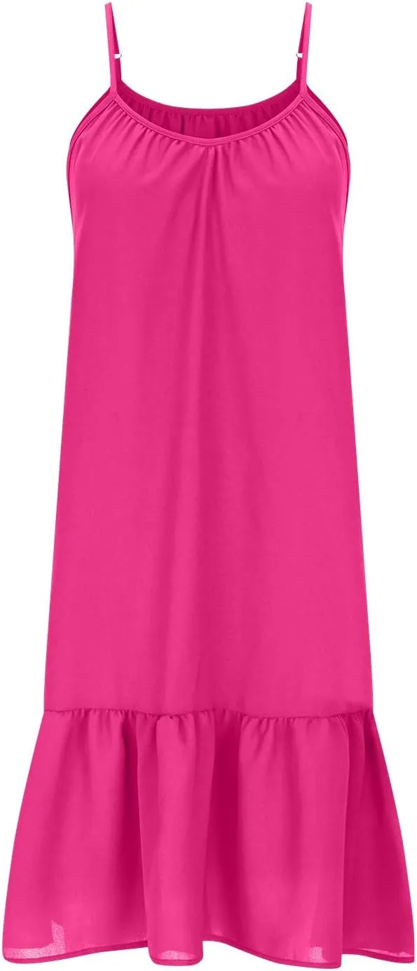 JOAU Swimsuit Coverup Dress for Women 2025 Summer Sleeveless Adjustable Spaghetti Straps Ruffle Vacation Beach Mini Sundress