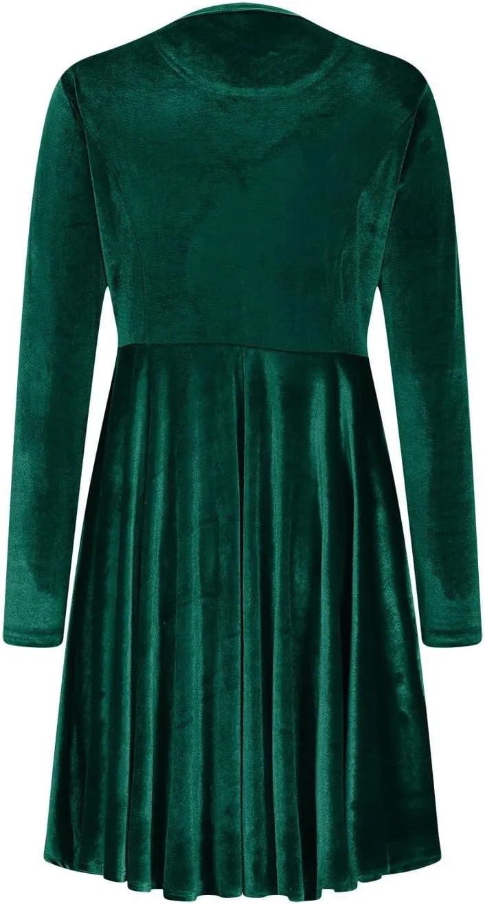 JOAU Women's Fall Winter Velvet Mini Dress 2024 Long Sleeve Crew Neck High Waist Ruffle A Line Flowy Cocktail Party Dresses