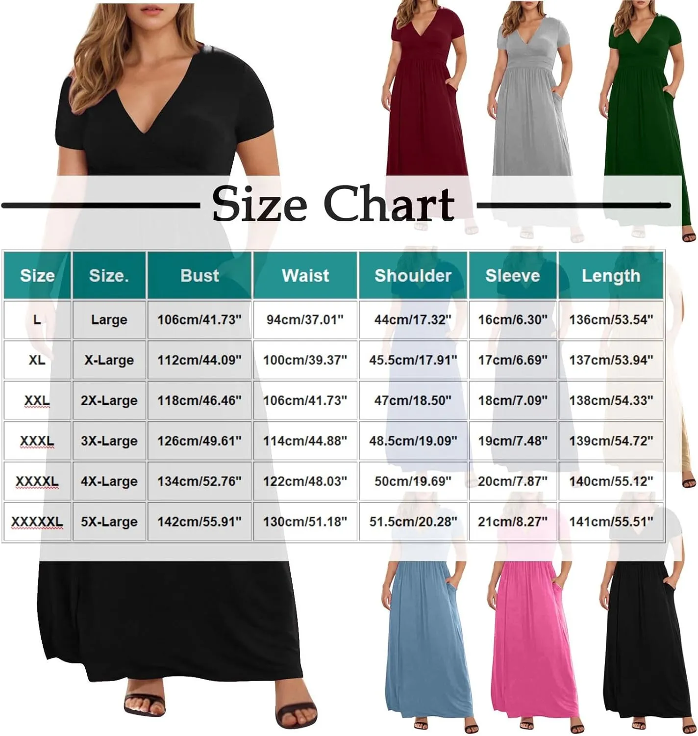 JOAU Women's Plus Size Summer Short Sleeve Maxi Dress 2025 Casual Wrap V Neck A Line Flowy Beach Long Dresses with Pockets