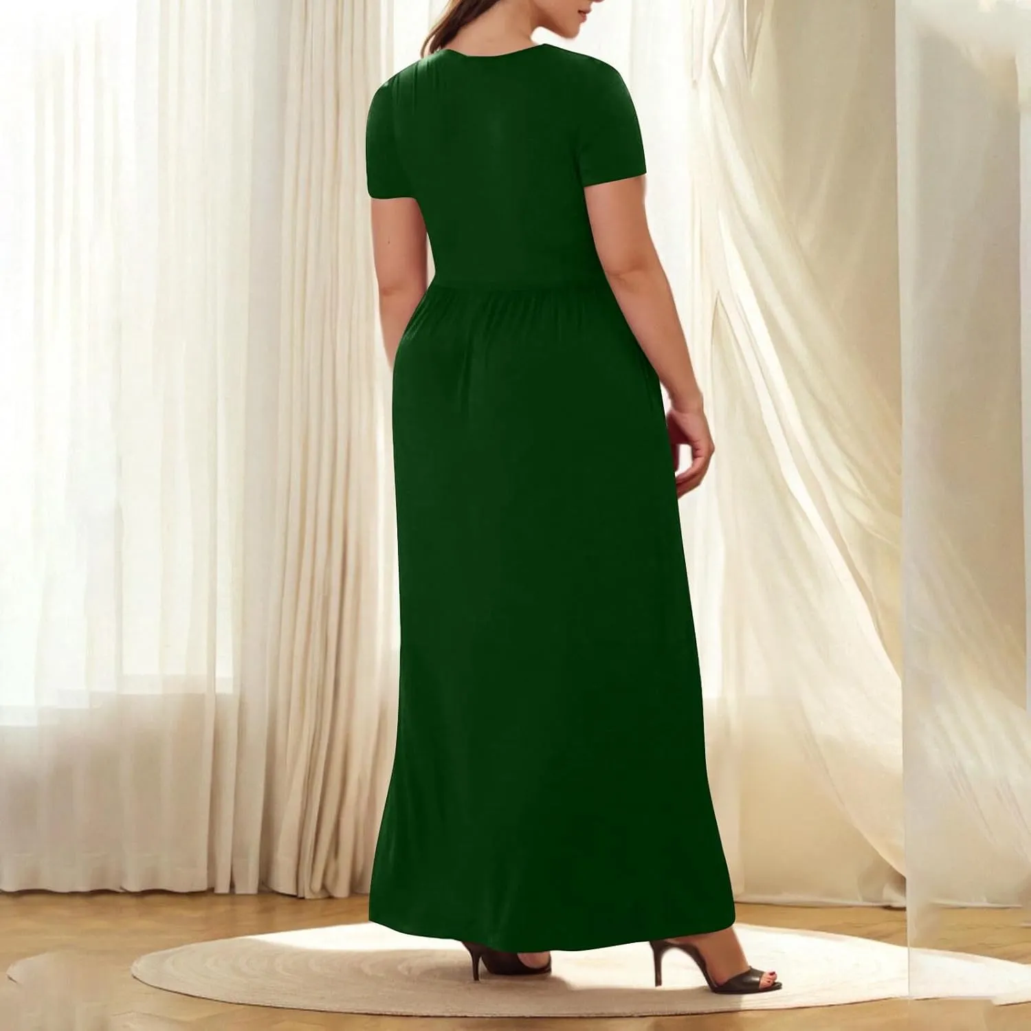 JOAU Women's Plus Size Summer Short Sleeve Maxi Dress 2025 Casual Wrap V Neck A Line Flowy Beach Long Dresses with Pockets