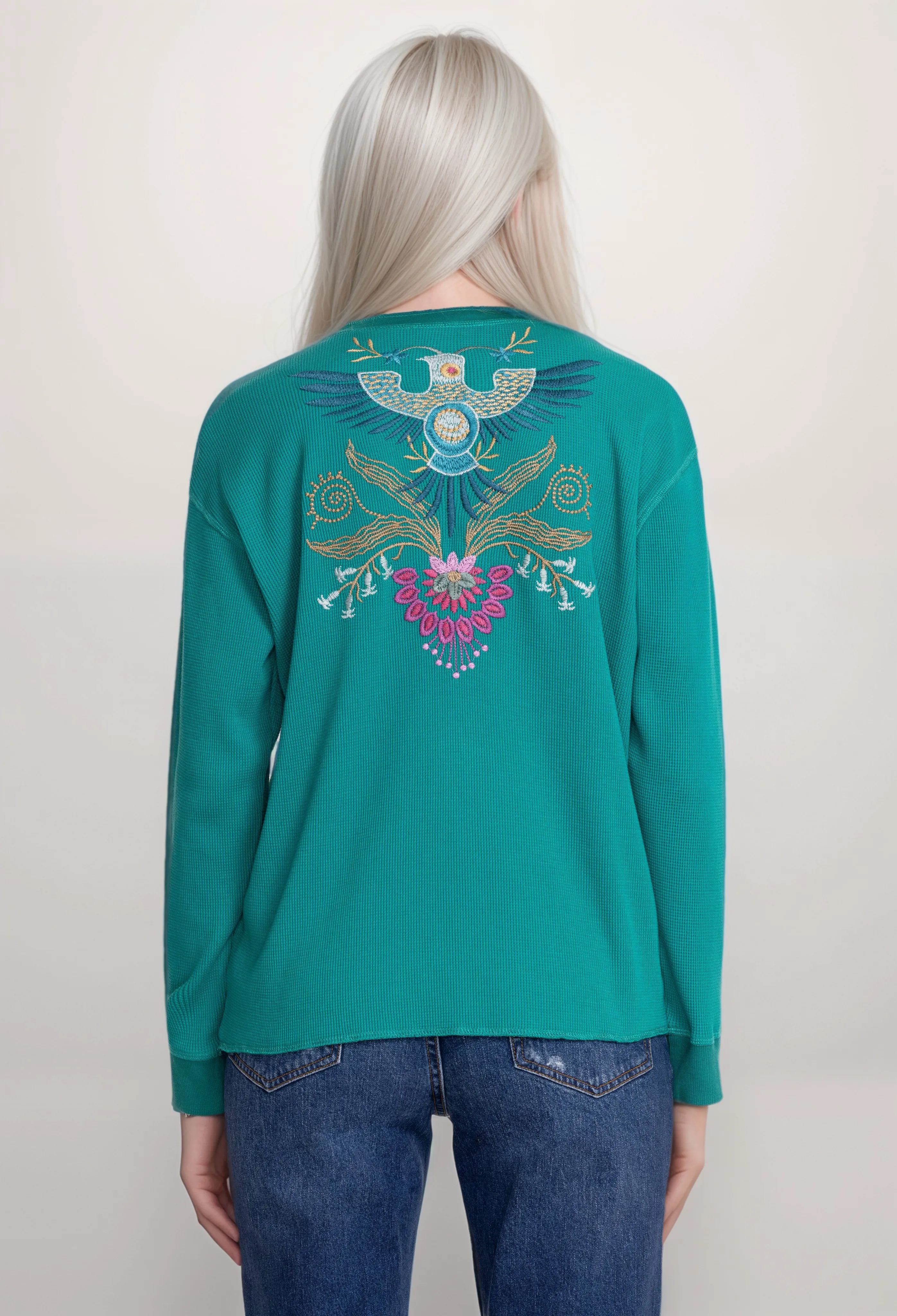 Johnny Was Long Sleeves Thermal Henley Top J16524