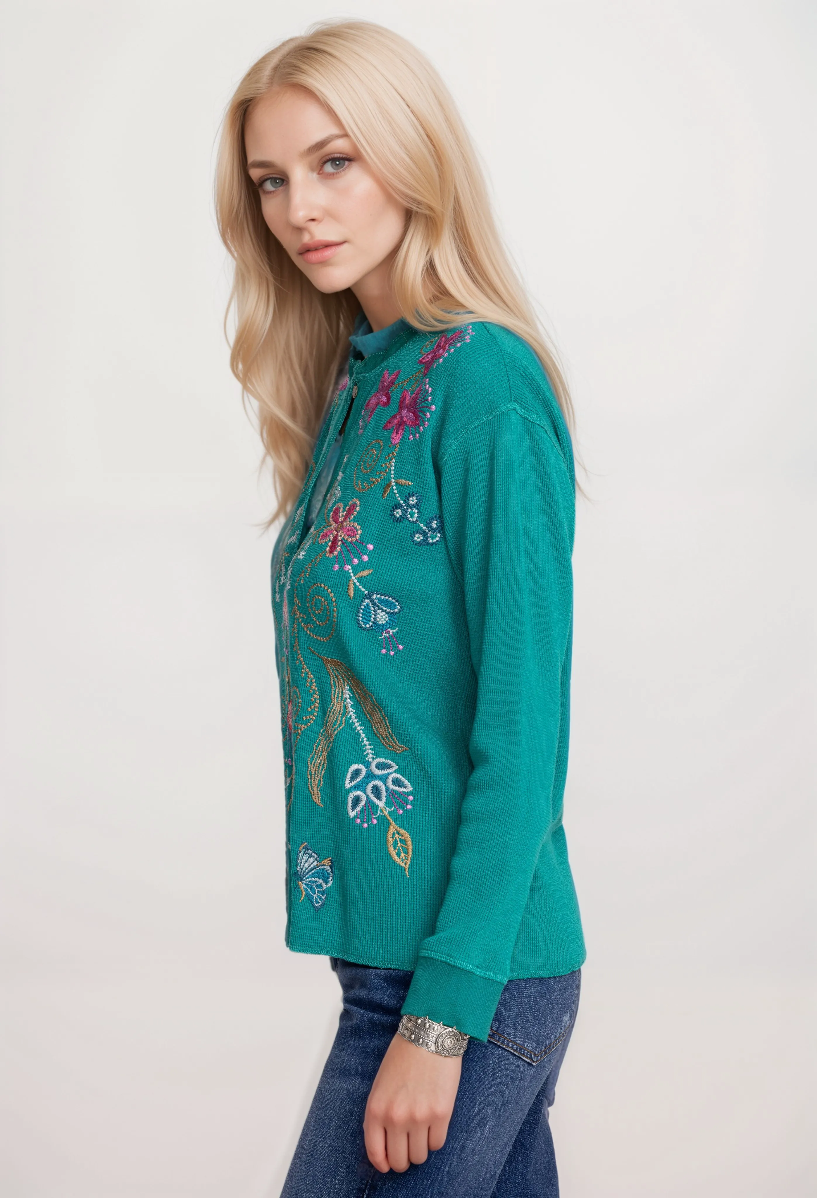 Johnny Was Long Sleeves Thermal Henley Top J16524