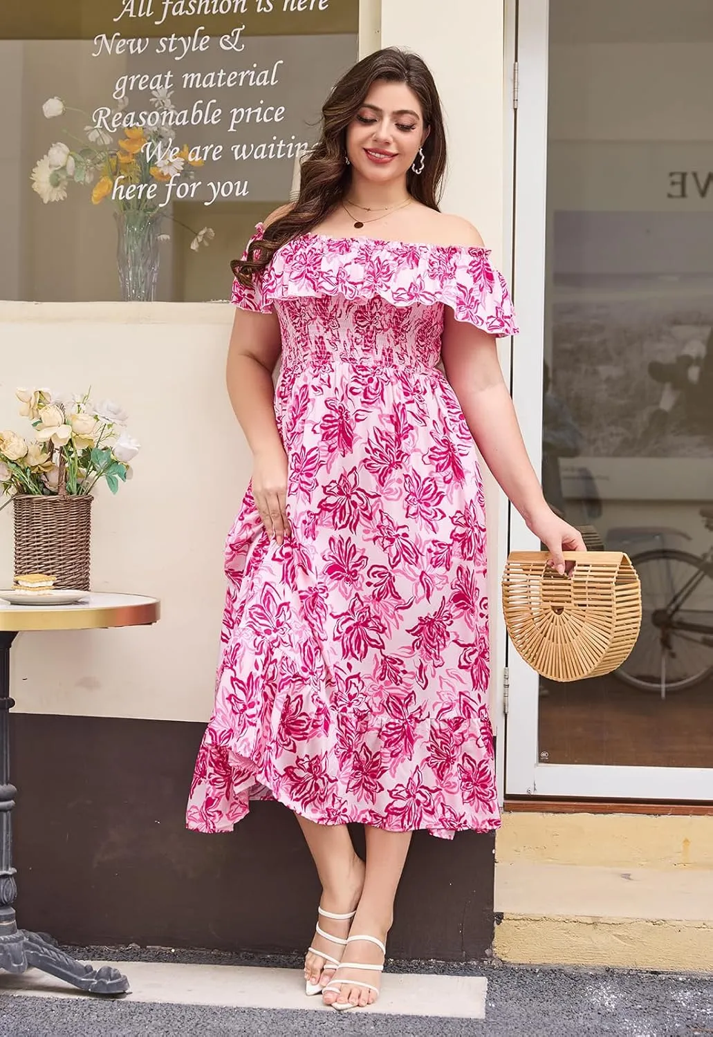 Keluummi Plus Size Summer Maxi Dresses for Curvy Women, Casual Floral Long Empire Waist Wedding Guest Sundress with Pockets