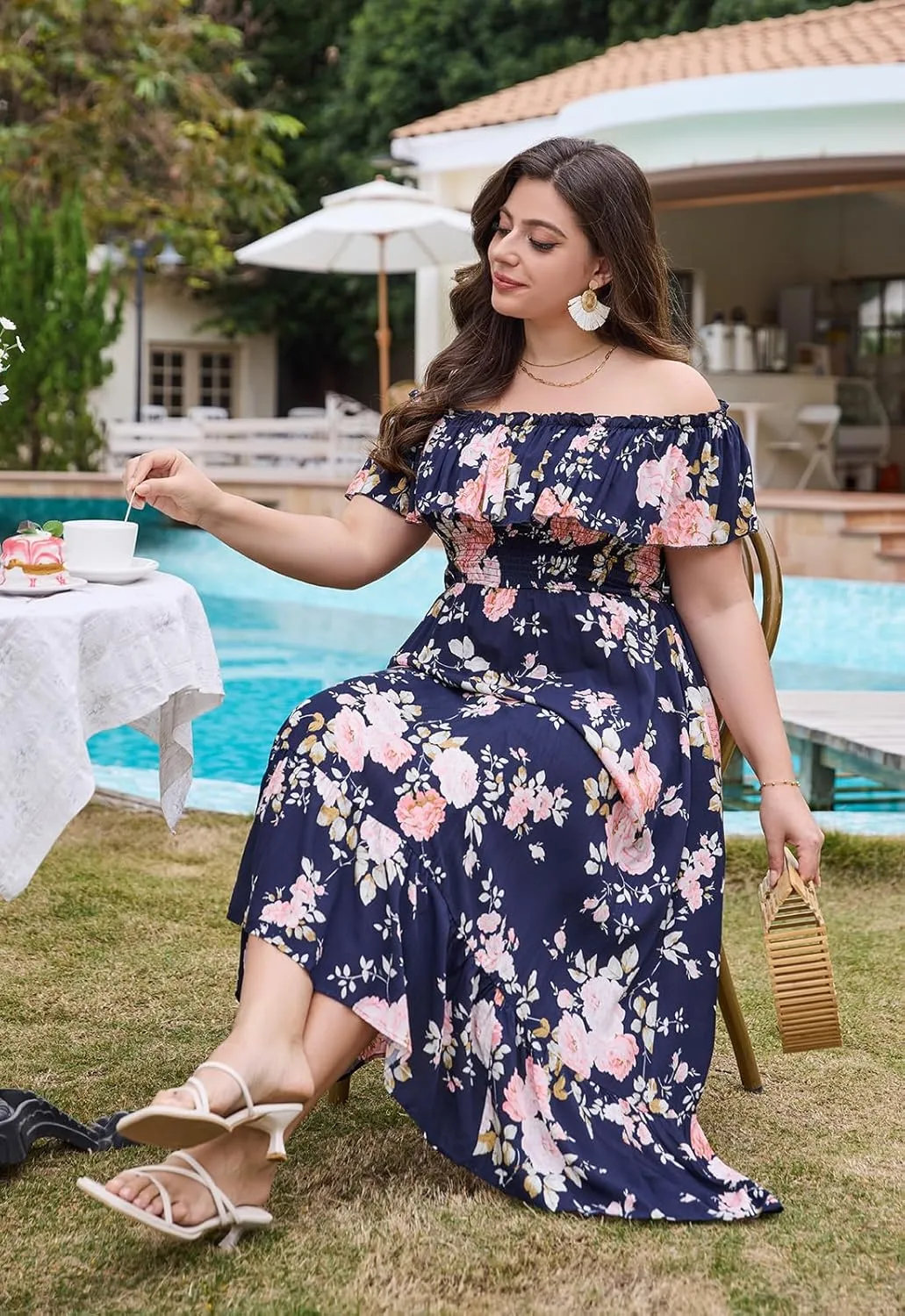 Keluummi Plus Size Summer Maxi Dresses for Curvy Women, Casual Floral Long Empire Waist Wedding Guest Sundress with Pockets
