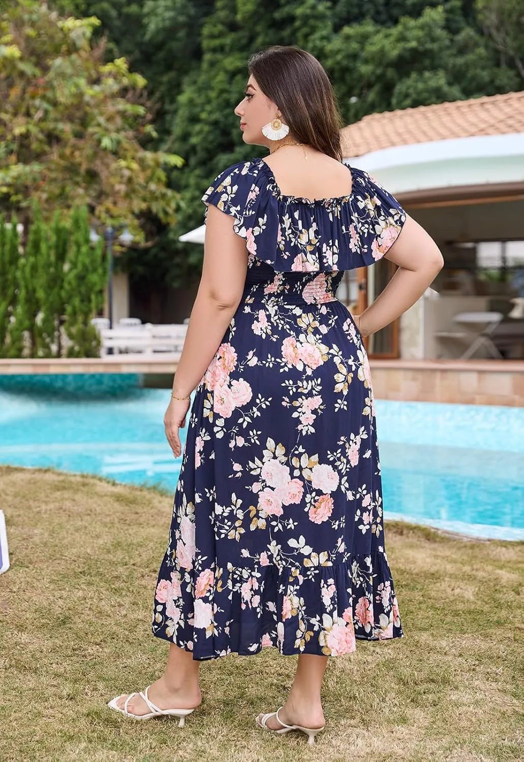 Keluummi Plus Size Summer Maxi Dresses for Curvy Women, Casual Floral Long Empire Waist Wedding Guest Sundress with Pockets