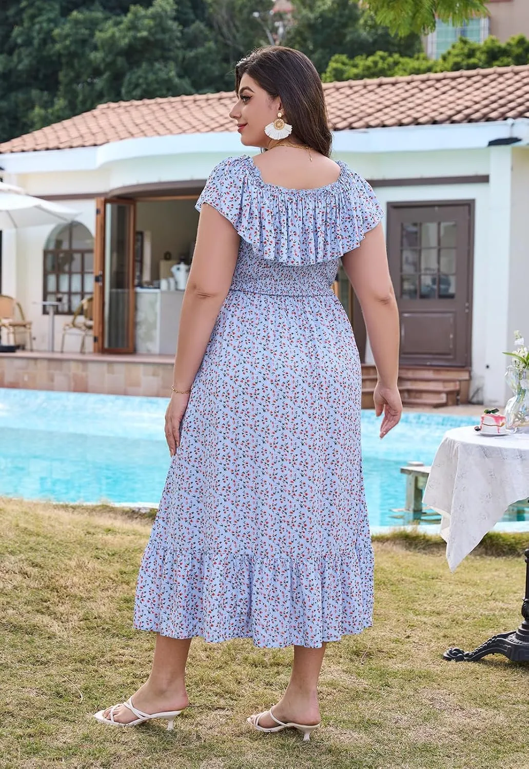Keluummi Plus Size Summer Maxi Dresses for Curvy Women, Casual Floral Long Empire Waist Wedding Guest Sundress with Pockets