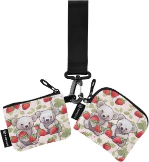 Koala Strawberry Zip Around Wristlet Wallet for Women Portable Detachable Dual Pocket Keychain Wallet Wrist Wallet