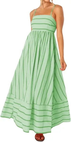 Kubbon Maxi Dress for Women Sleeveless Striped Sundress Spaghetti Strap Boho Long Dresses Flowy Swing Beach A Line Dress