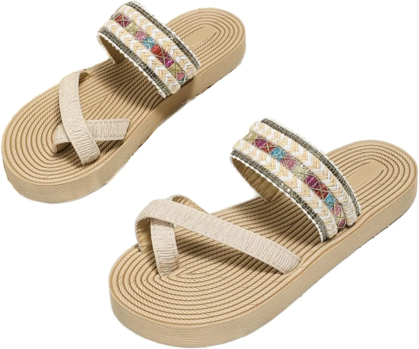 Ladies Bohemian Elegant Plantar Fasciitis Slippers,Slip On Flip Flops With Arch Support For Beach Travel,comfy Toe Ring Orthotic Sandals