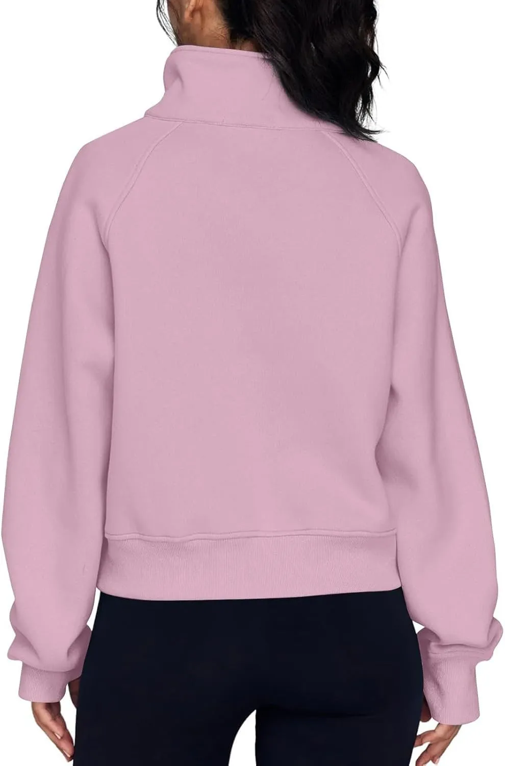 Ladies Stand Collar Hoodie Trendy Plus Fleece Sweatshirt 2024 Solid Color Loose Long Sleeve Comfy Slim Half Zip Pullover