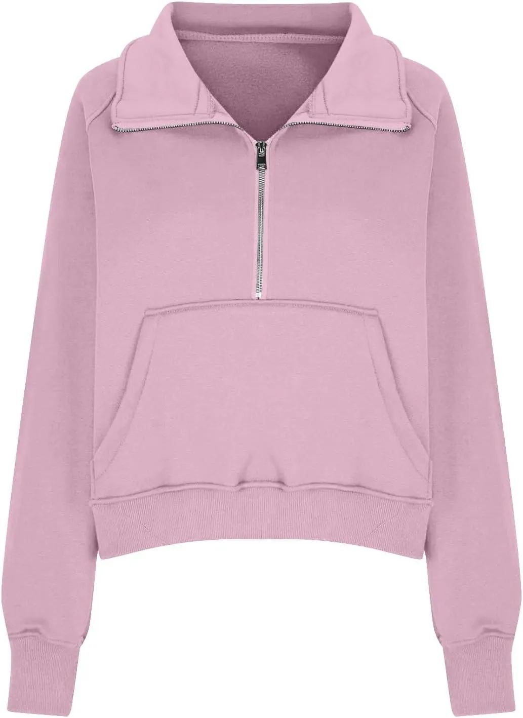 Ladies Stand Collar Hoodie Trendy Plus Fleece Sweatshirt 2024 Solid Color Loose Long Sleeve Comfy Slim Half Zip Pullover