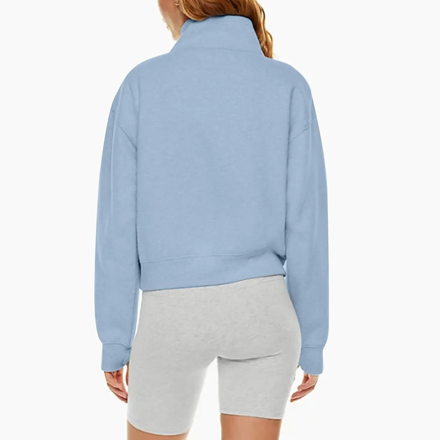 Ladies Stand Collar Hoodie Trendy Plus Fleece Sweatshirt 2024 Solid Color Loose Long Sleeve Comfy Slim Half Zip Pullover