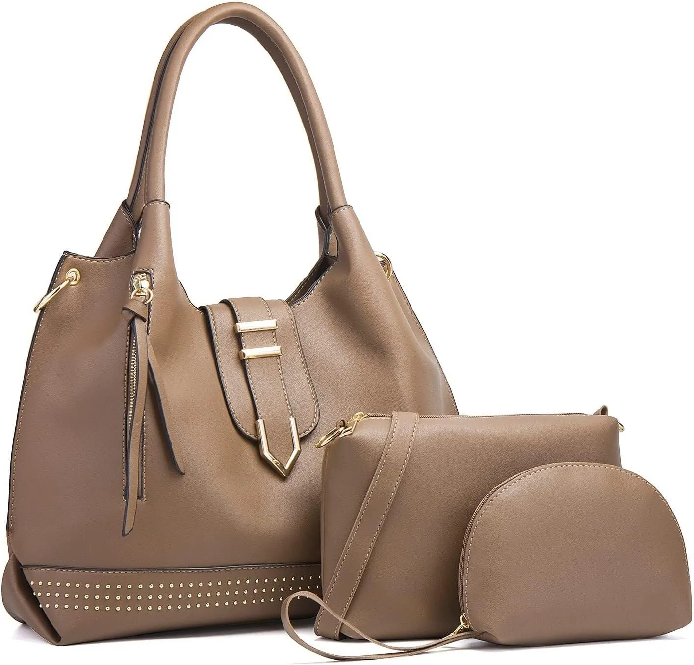 Large Tote Bag 3pcs Set Bags for Women Hobo and Shoulder Bags Soft PU Leather Ladies Handbags and Purses Top Handle Bag Black