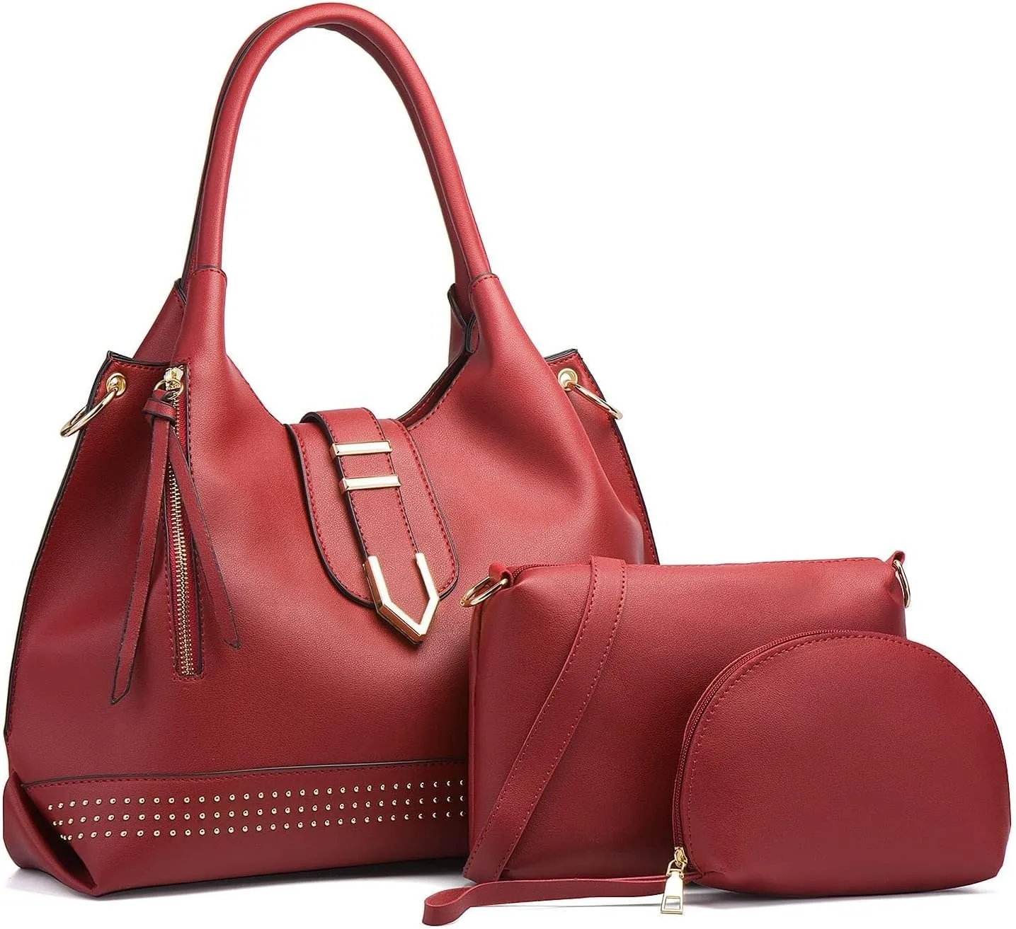 Large Tote Bag 3pcs Set Bags for Women Hobo and Shoulder Bags Soft PU Leather Ladies Handbags and Purses Top Handle Bag Black