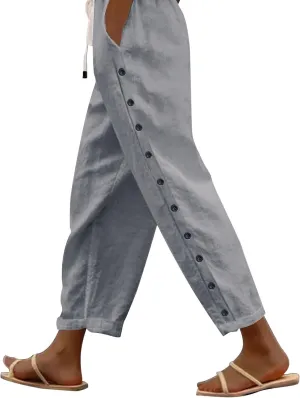 LCMTWX Linen Pants for Women 2024 Cropped Casual Pants Gauza Pants Women Linen White Pants for Women Tall Linen Baggy Pants