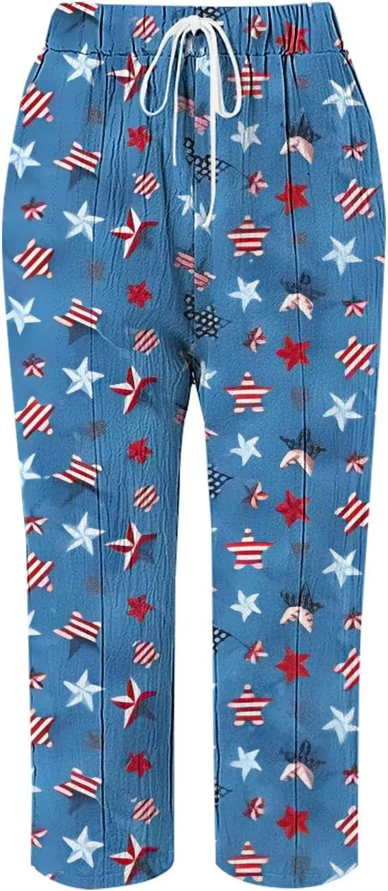 LCMTWX Summer Linen Pants for Women 2025 Drawstring Pants Capri Pants 2025 Pants with Pockets Wide Leg Cropped Pants Beach