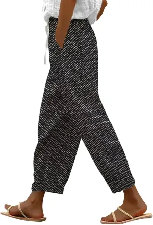 LCMTWX Summer Linen Pants for Women 2025 Drawstring Pants Capri Pants 2025 Pants with Pockets Wide Leg Cropped Pants Beach