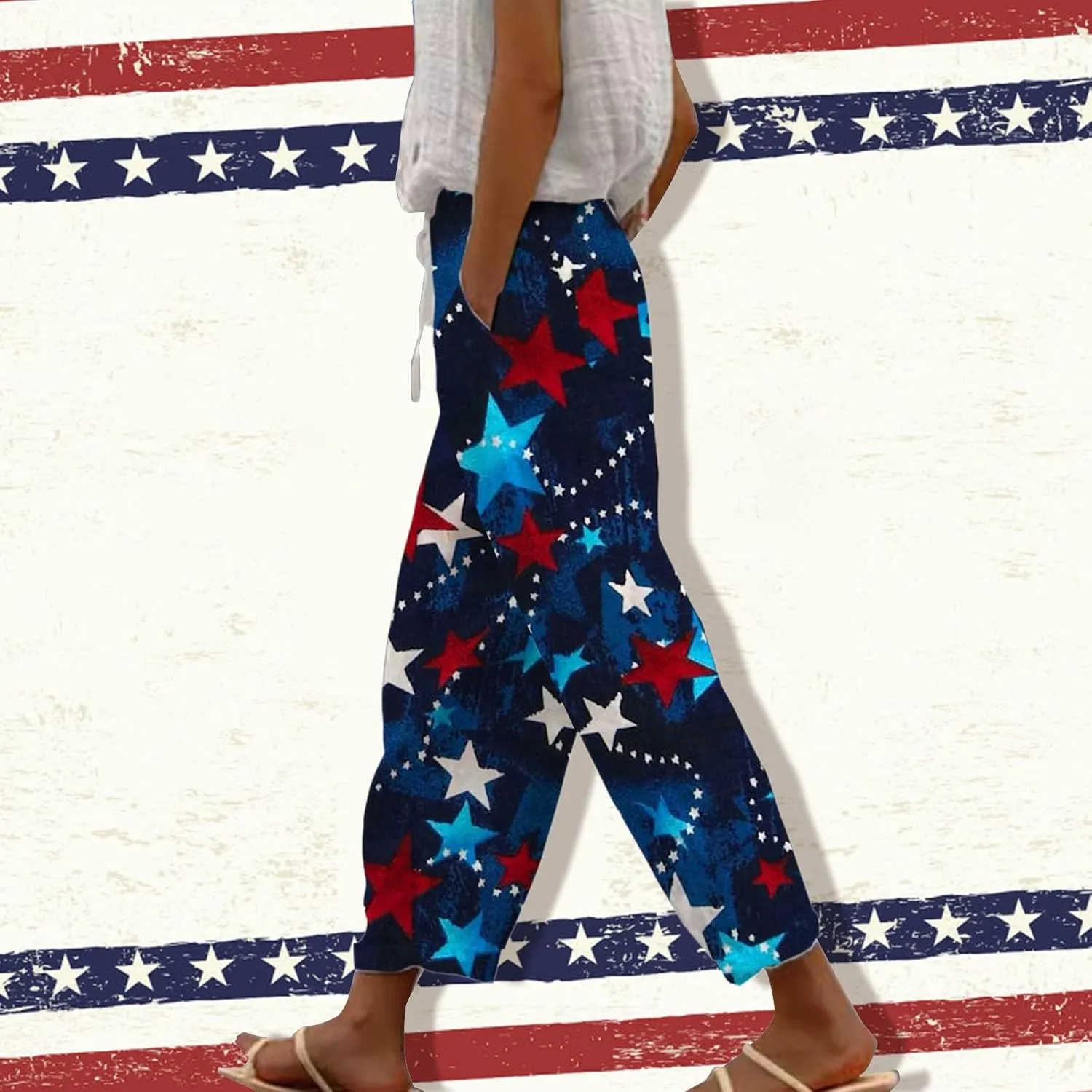 LCMTWX Women's Linen Pants Waist Pants Drawstring Capri Pants with Pockets Wide Leg Cropped Pants High Waisted Pants for