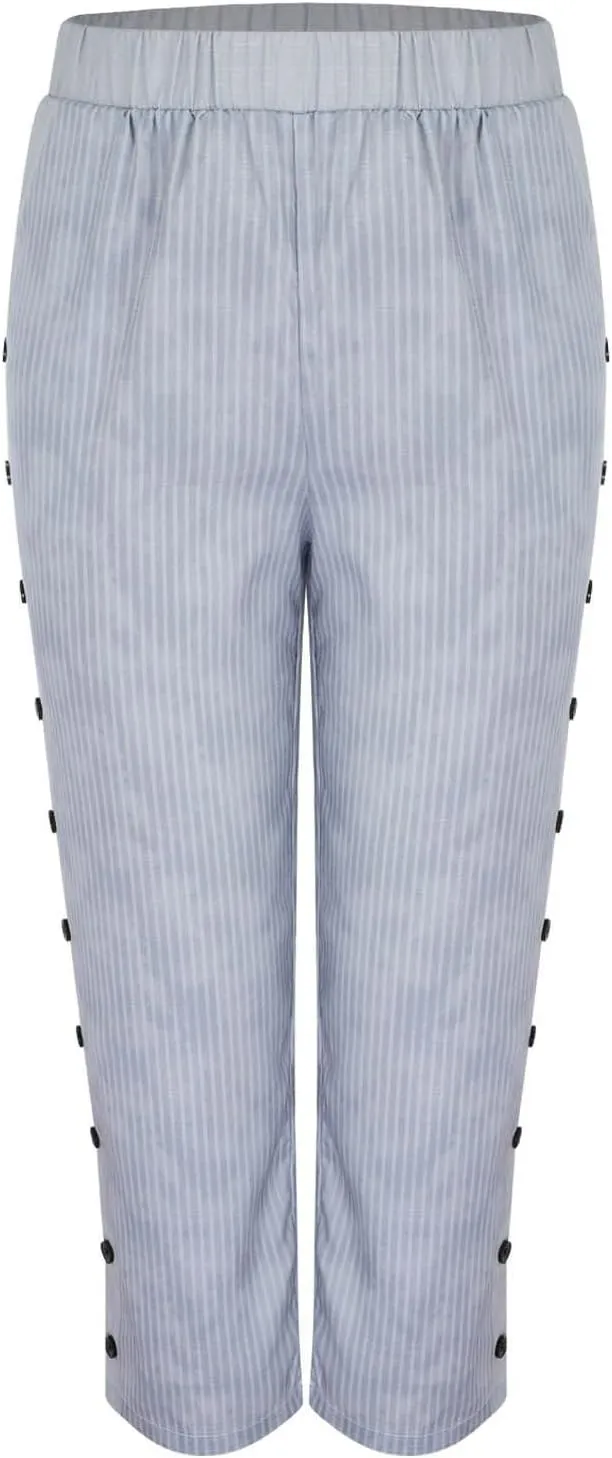 LCMTWX Women's Linen Pants Waist Pants Drawstring Capri Pants with Pockets Wide Leg Cropped Pants High Waisted Pants for