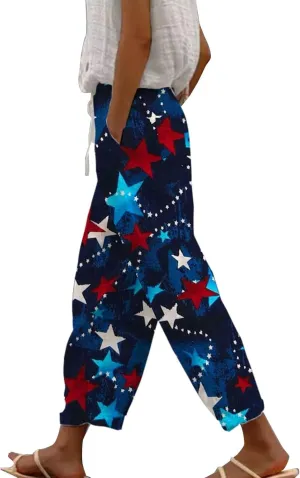 LCMTWX Women's Linen Pants Waist Pants Drawstring Capri Pants with Pockets Wide Leg Cropped Pants High Waisted Pants for
