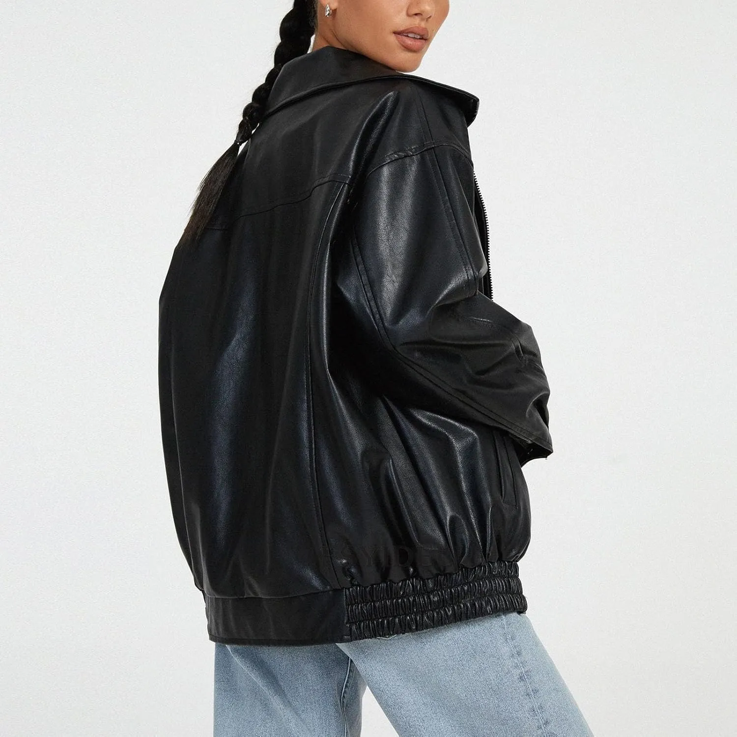 Leather Jackets for Women Solid Color Pu Motorcycle Ligjtweight Jacket Long Sleeve Full Zip Lapel Outdoor Outwear