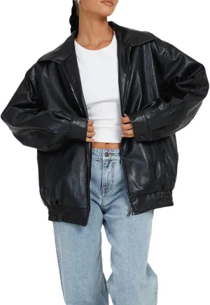 Leather Jackets for Women Solid Color Pu Motorcycle Ligjtweight Jacket Long Sleeve Full Zip Lapel Outdoor Outwear