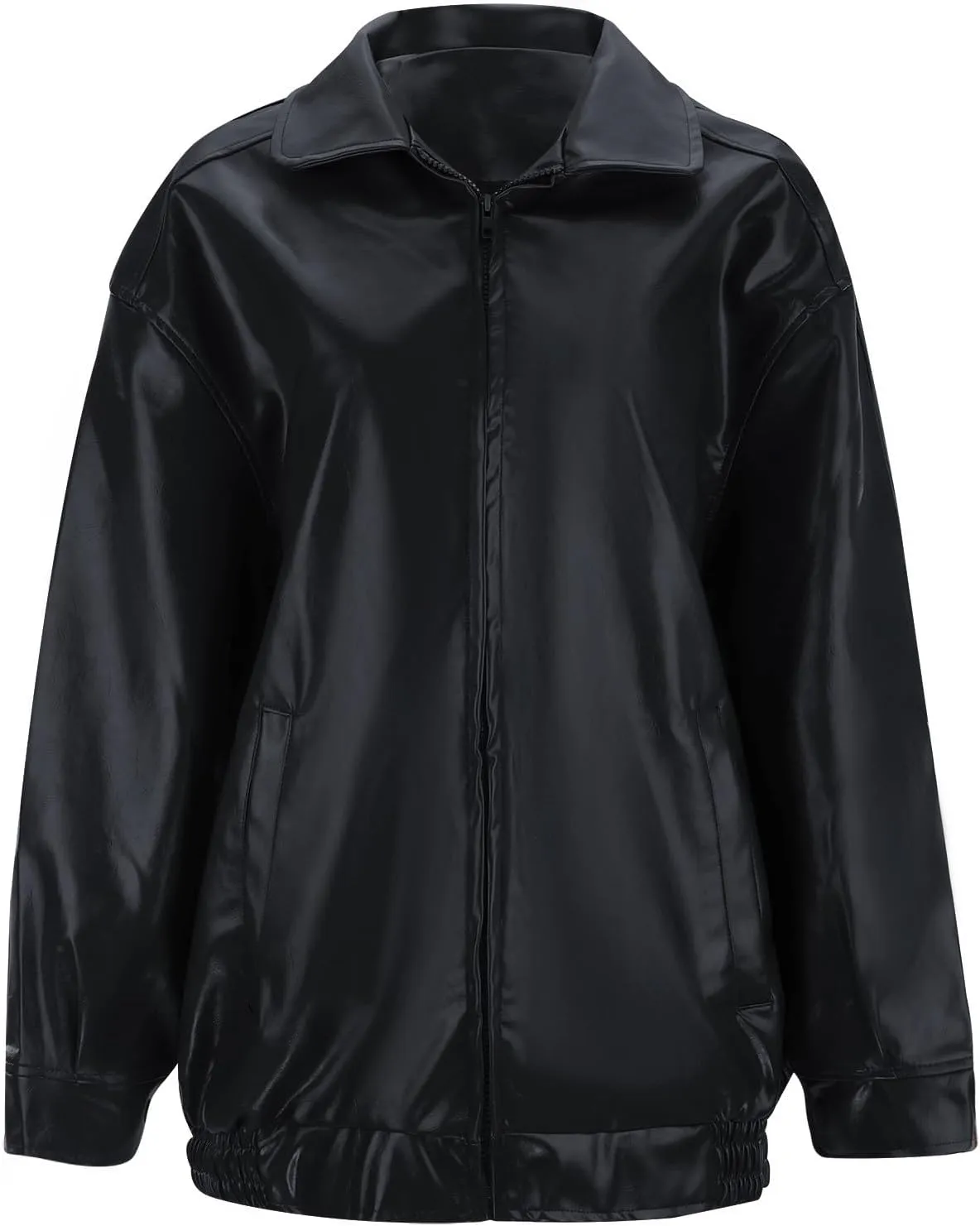 Leather Jackets for Women Solid Color Pu Motorcycle Ligjtweight Jacket Long Sleeve Full Zip Lapel Outdoor Outwear