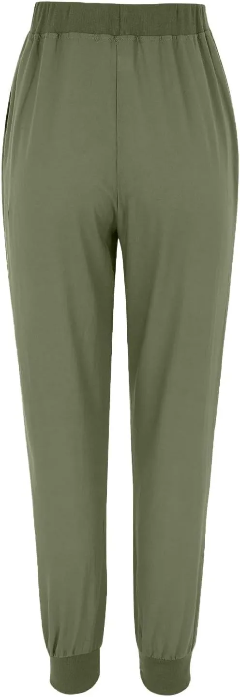 Linen Beach Pants Women Long Tapered Summer Pants Elastic Waist Straight Leg Pant Drawstring Trousers with Pockets