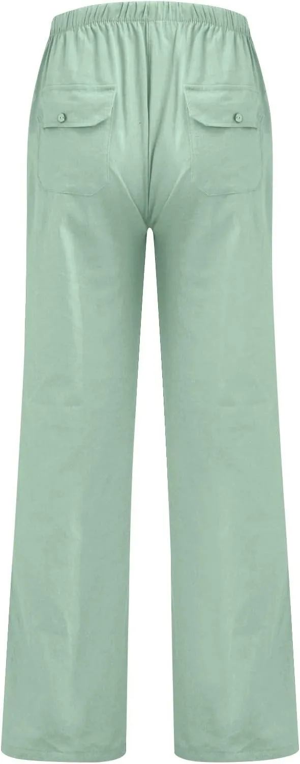 Linen Casual Pants for Men Loose Fit Beach Summer Lightweight Yoga Trousers with Pockets