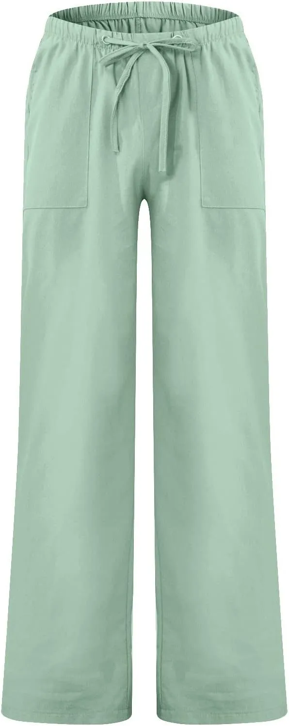 Linen Casual Pants for Men Loose Fit Beach Summer Lightweight Yoga Trousers with Pockets