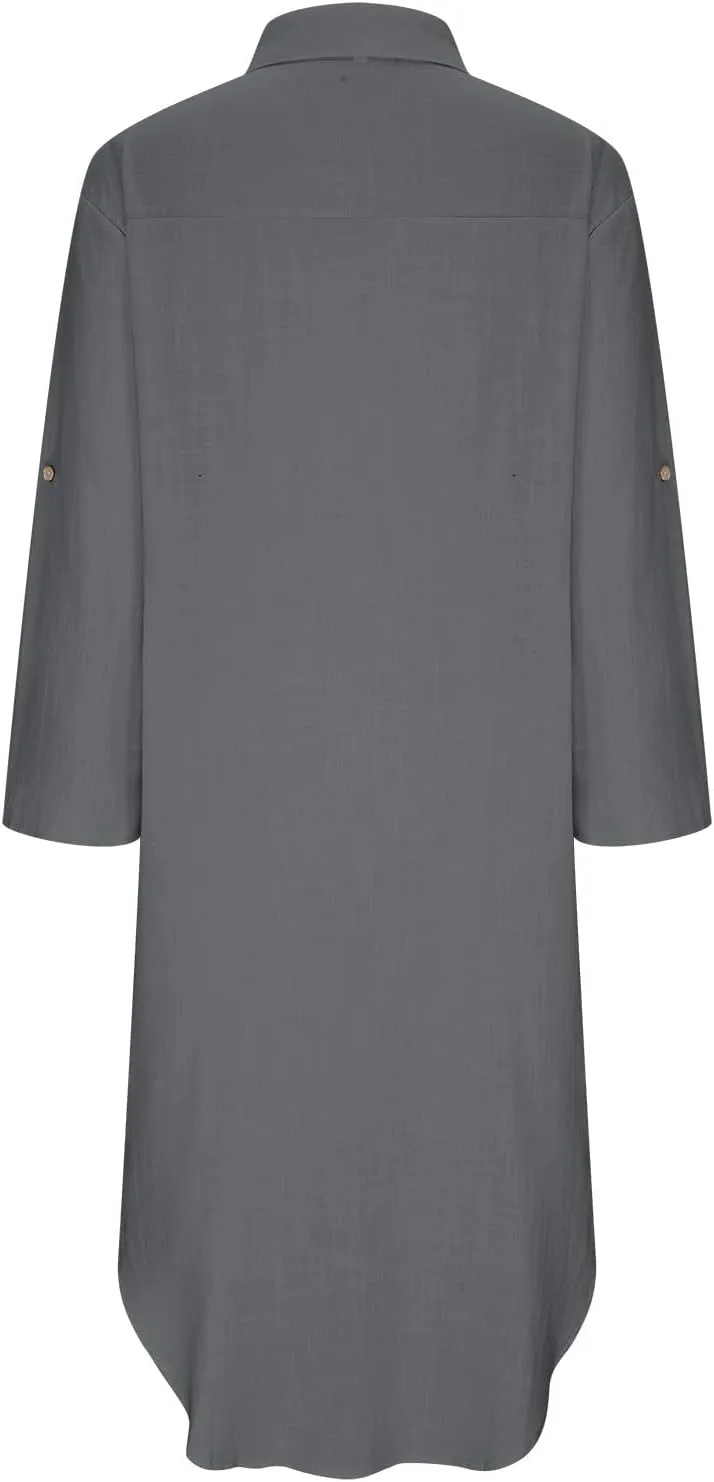 Linen Maxi Dress for Women Button Down Vacation Dress Casual Beach Dresses 2025 Flowy Summer Sun Dress with Pockets