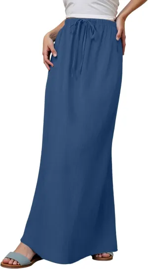 Linen Maxi Skirts for Women Drawstring High Waisted Lighweight Skirt Elastic Waisted Comfortable Straight Leg Skorts