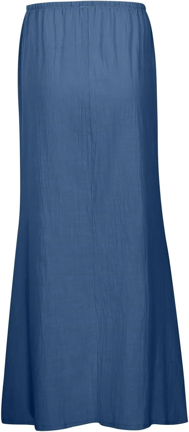 Linen Maxi Skirts for Women Drawstring High Waisted Lighweight Skirt Elastic Waisted Comfortable Straight Leg Skorts