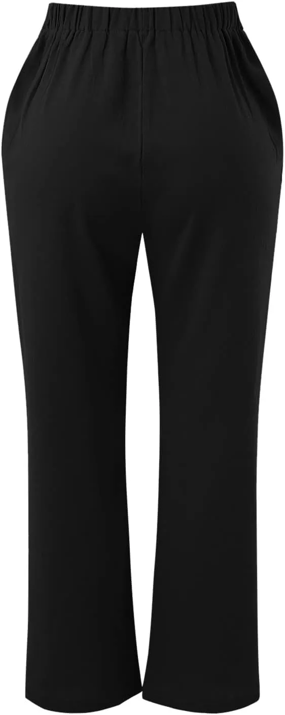 Linen Pants Women Cotton Linen Straight Leg Lightweight Pants Summer Pants Plus Size Women Loose Fit Trousers