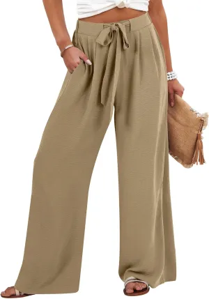 Linen Pants Women High Waist Wide Leg Summer Flowy Trousers Lightweight Casual Beach Travel Lounge Vacation Clothes