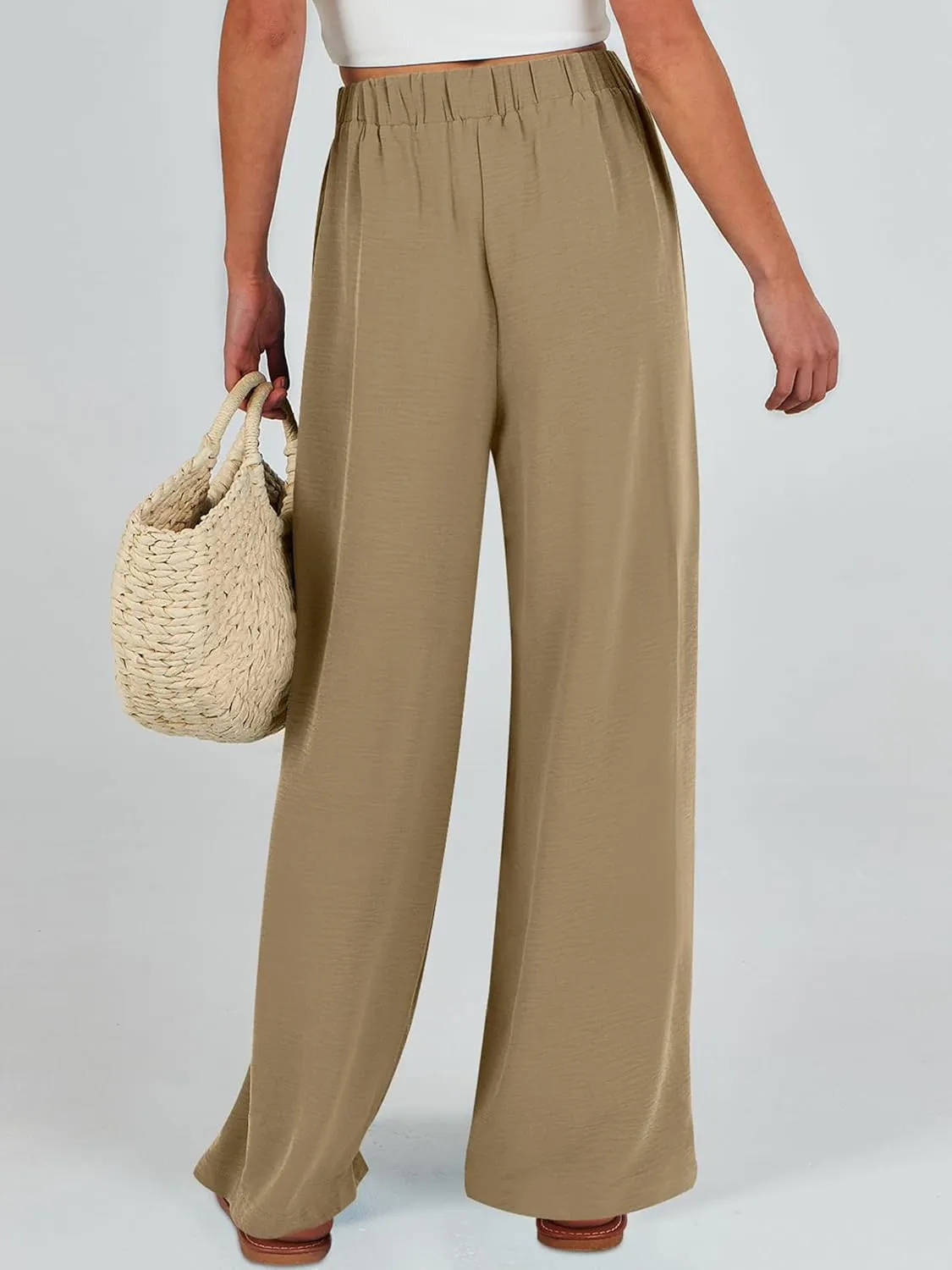 Linen Pants Women High Waist Wide Leg Summer Flowy Trousers Lightweight Casual Beach Travel Lounge Vacation Clothes