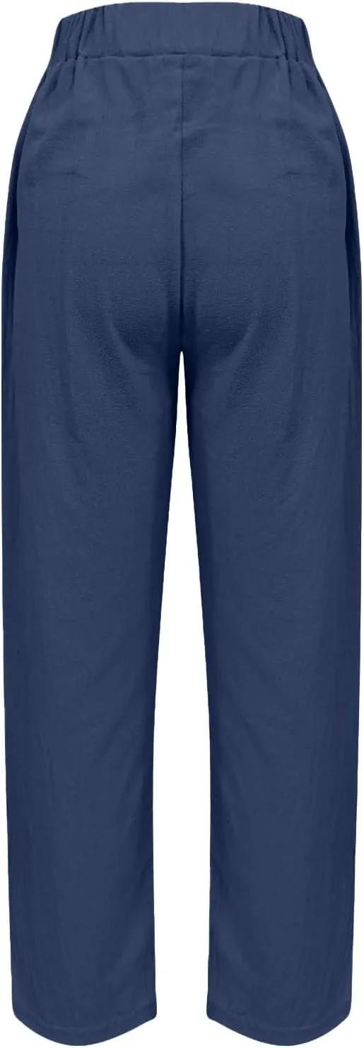 Linen Pants Women Petite 2025 Summer Elastic Drawstring Casual Trouser Lightweight Soft Beach Lounge Pant with Pocket