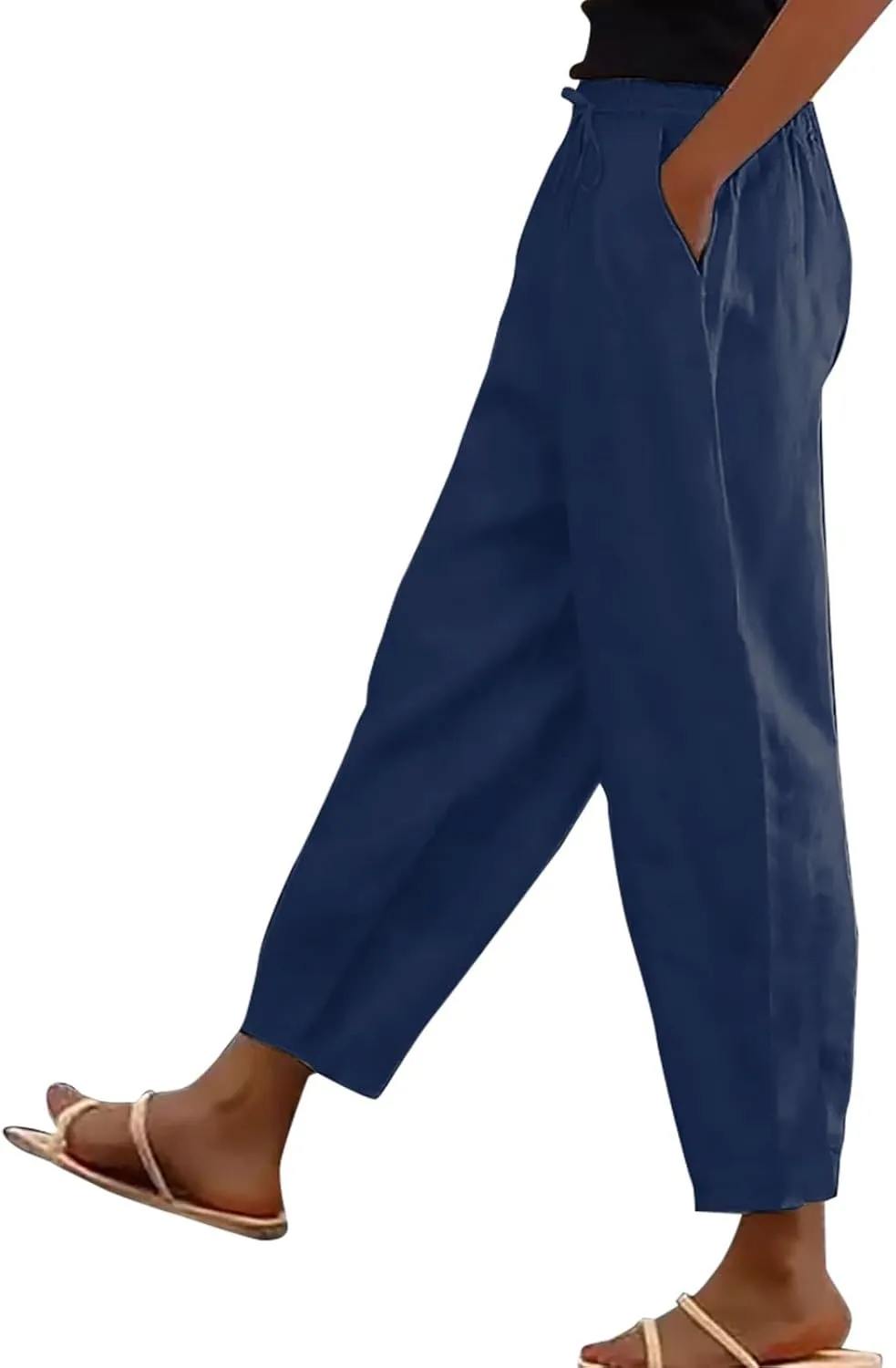 Linen Pants Women Petite 2025 Summer Elastic Drawstring Casual Trouser Lightweight Soft Beach Lounge Pant with Pocket