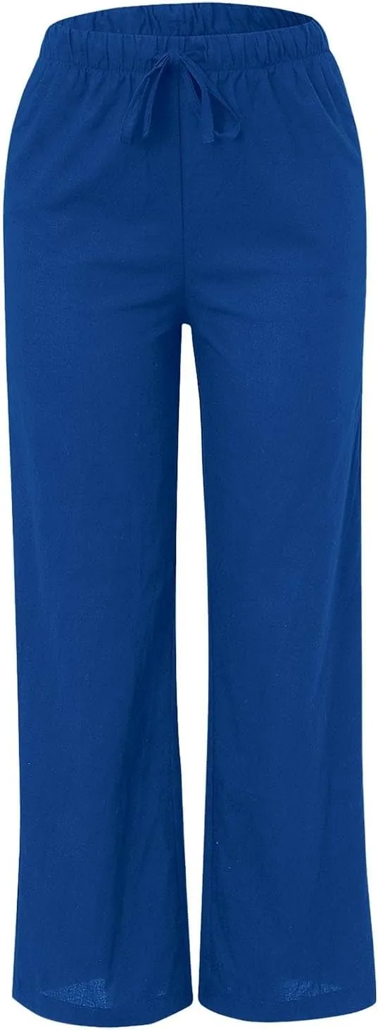 Linen Pants Women Summer Casual Boho Wide Leg Palazzo Pant High Waist Lightweight Flowy Beach Outfits Travel Vacation